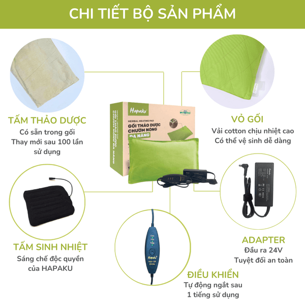 Gối Chườm Thảo Dược Đa Năng Hapaku - Làm Nóng Bằng Điện
