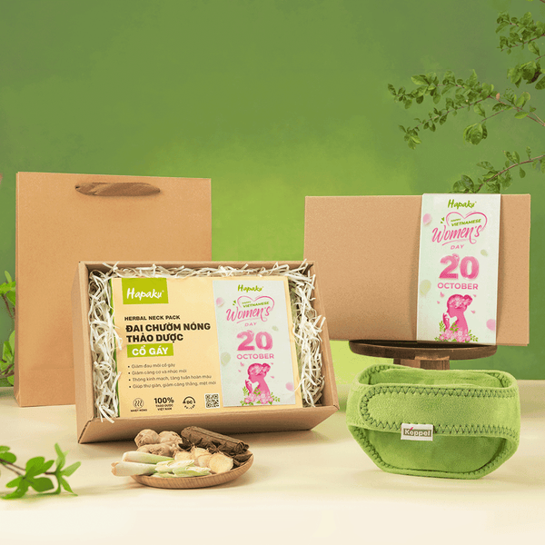 Hộp quà 20/10 Đai chườm thảo dược Cổ gáy Hapaku