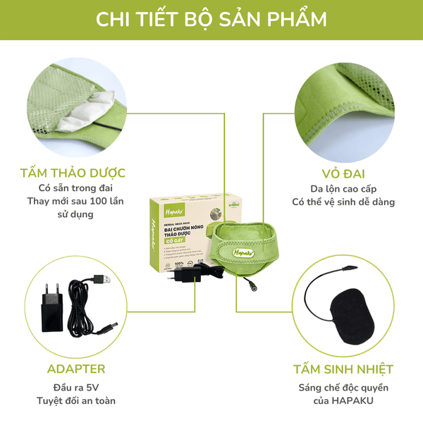 Đai Chườm Thảo Dược Cổ Gáy Hapaku - Làm Nóng Bằng Điện