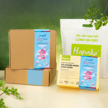 Hộp quà tổng kết, hội nghị, hội thảo tri ân nhân viên, khách hàng, đối tác từ Túi chườm thảo dược Hapaku