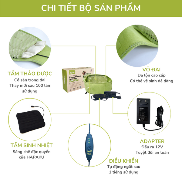 Đai Chườm Thảo Dược Lưng Bụng Hapaku - Làm Nóng Bằng Điện